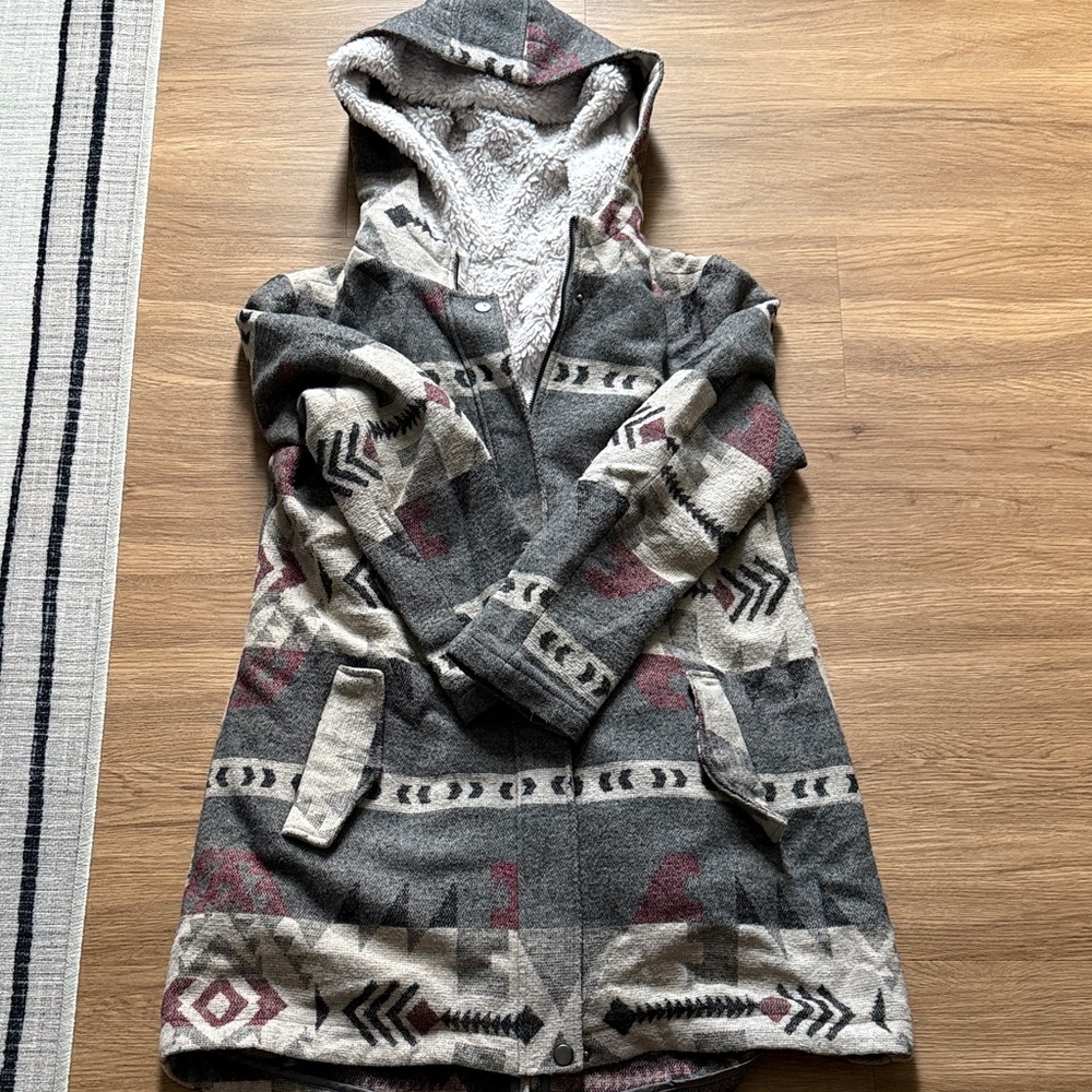 BB Dakota Gray and Cream Hooded Coat